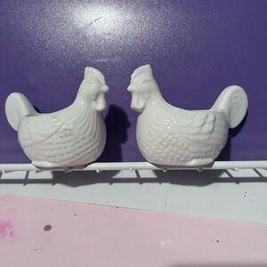 Avon White Ceramic Hen-shaped egg holders - collectible- farmhouse- 1970s